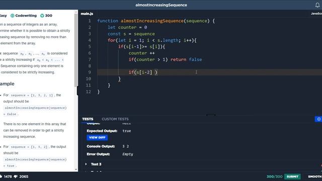 Code Signal - Almost Increasing Sequence - Javascript смотреть онлайн