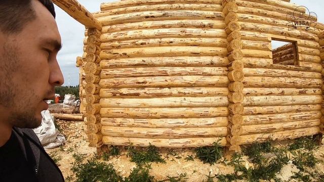 Дом из бревна 6х8 с террасой и навесом для машины. Ручная рубка смотреть онлайн