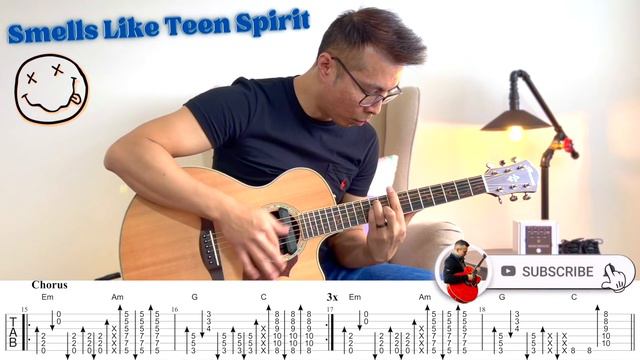 Smells Like Teen Spirit - Nirvana (Acoustic Fingerstyle Guitar Cover + Guitar Tutorial Tabs) смотреть онлайн
