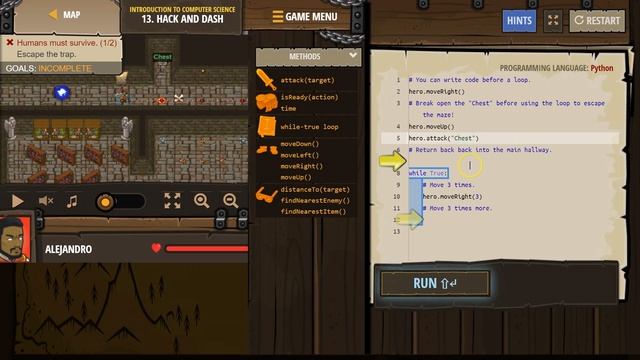 Code Combat Hack and Dash - Level 13 Python Tutorial with Solution смотреть онлайн