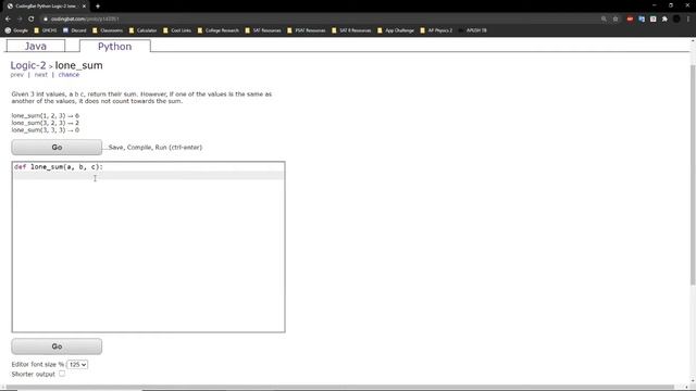 Logic-2 (lone_sum) Python Tutorial || Codingbat.com смотреть онлайн