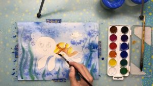 Рисуем черепаху с детьми красками. Как нарисовать акварелью. Простой рисунок для детей и начинающих