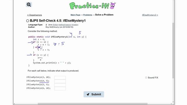 Java Practice It || 4.5 ifElseMystery1 || if/ else statement, method basics смотреть онлайн