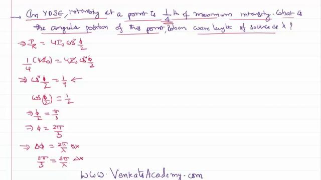 Young's Double Slit Experiment Angular Position where intensity is One forth of Maximum JEE NEET смотреть онлайн