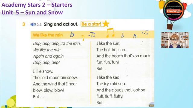 Academy Stars 2 - Starters _ Unit 5 - Sun and Snow _ We like the rain - song смотреть онлайн