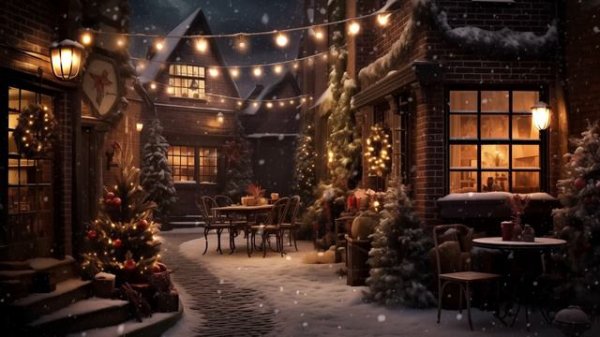 Peaceful Winter Village with Classic Christmas Jazz Piano Music and Gentle Wind Sounds | LONG VIDEO