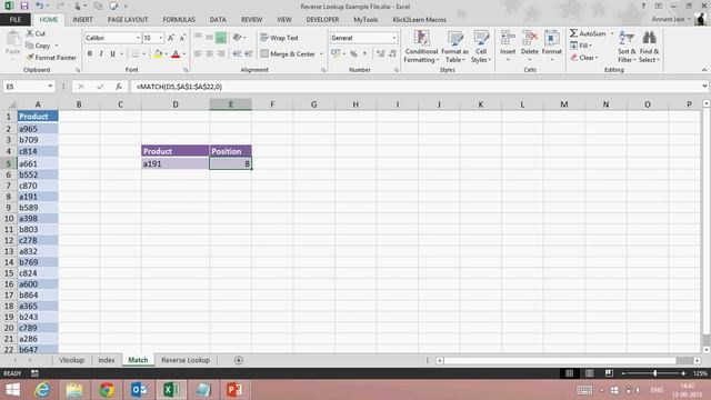 Reverse lookup Function in MS Excel using index and match смотреть онлайн