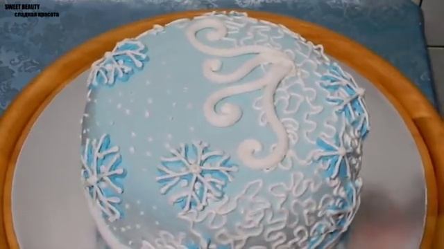 УКРАШЕНИЕ ТОРТА К НОВОМУ ГОДУ - Торт "ВАЛЬС СНЕЖИНОК", cake decoration смотреть онлайн