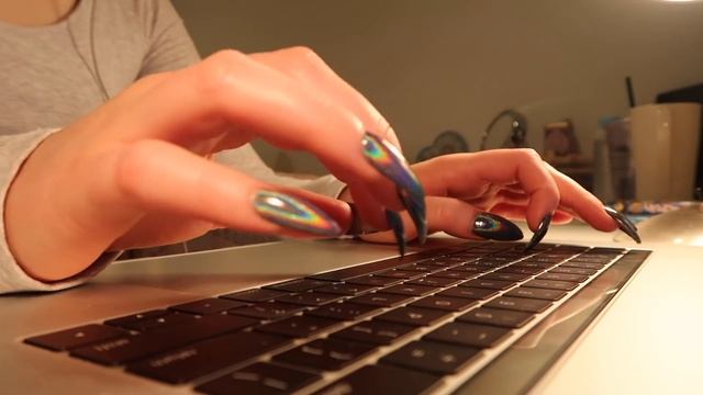 TYPING ON MACBOOK PRO KEYBOARD FOR 40 MINS NO-TALKING ASMR || LONG BLACK HOLO ACRYLIC NAILS TYPING смотреть онлайн