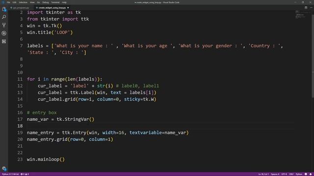Tkinter(Python GUI) : Create Widgets using loop смотреть онлайн