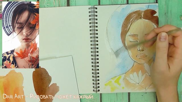 Рисуем портрет акварель + цв карандаши! #Dari_Art смотреть онлайн