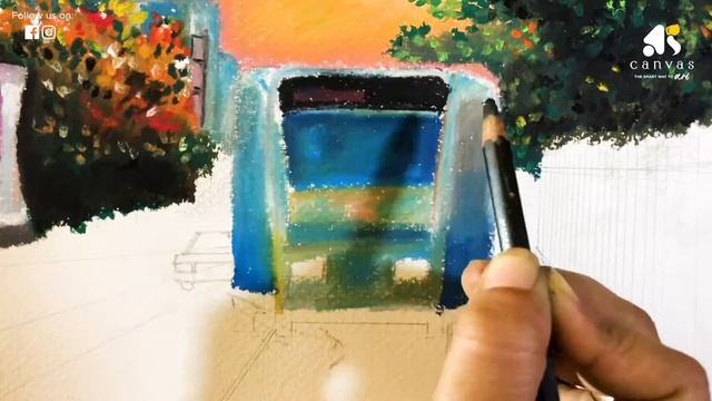 Oil Pastel City Drawing with tram / City Drawing Step by Step With Oil Pastel смотреть онлайн