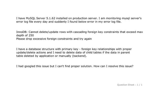 MySQL : MySQL: Foreign key constraints that exceed max depth смотреть онлайн