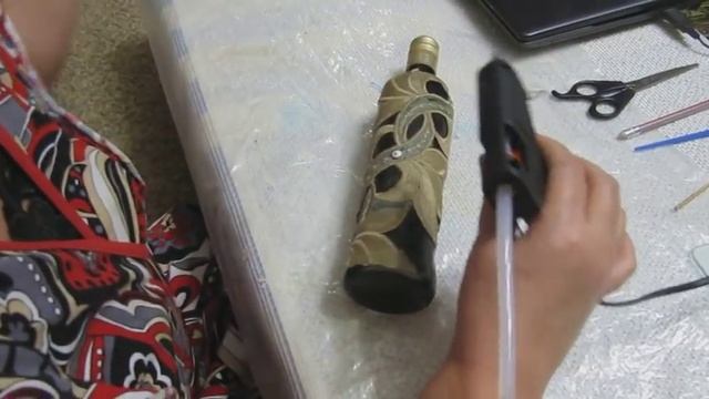 Декорирование бутылки тканью № 4 смотреть онлайн