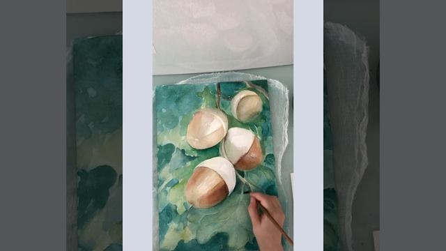 Как рисовать жёлуди, акварель. смотреть онлайн