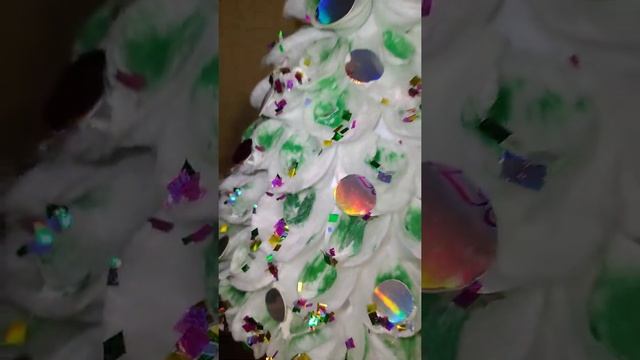 Елочка в школу. Поделка (Альбомный лист, клей ПВА, ватные диски, акварель, мишура) ??❄️ смотреть онлайн
