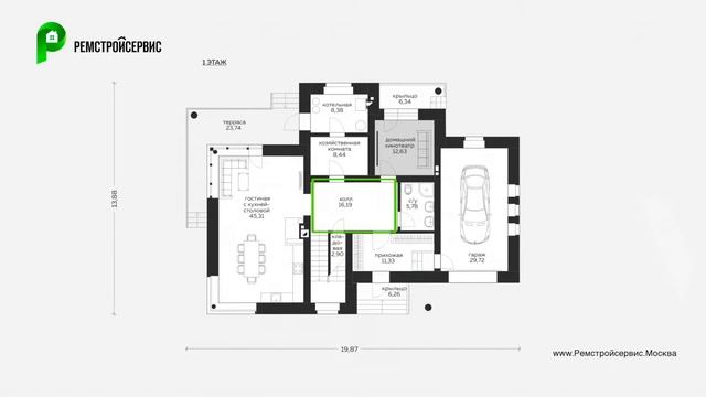 Проект дома в скандинавском стиле. Дом из арболита, с гаражом и террасой. Архион М-219 смотреть онлайн