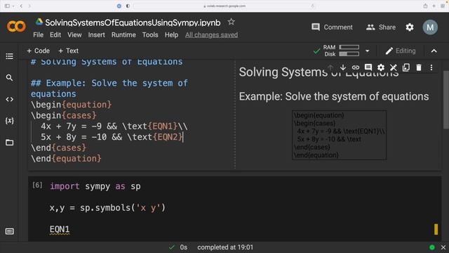 HOW to Solve a System of Equations using Sympy ? Google Colab смотреть онлайн