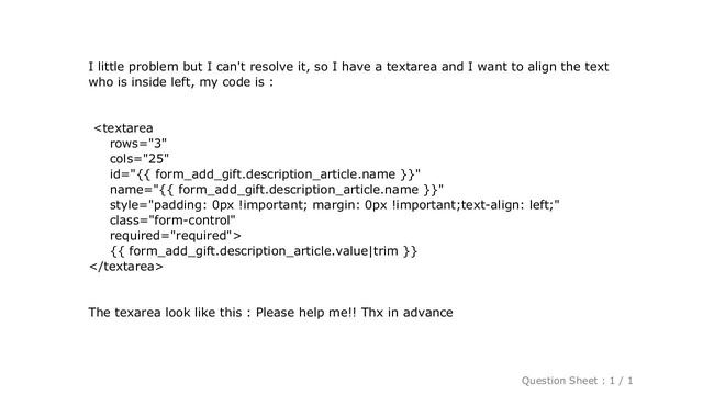 HTML : Align text of textarea left смотреть онлайн