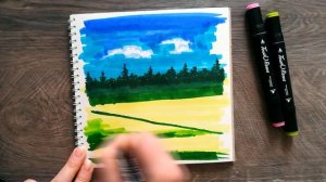 Как нарисовать ВЕСЕННИЙ ПЕЙЗАЖ маркерами | Рисуем поле и лес