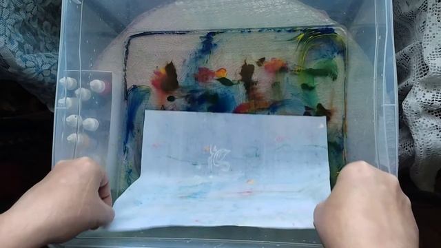 Эбру на ткани! первый раз попробовали-нужно тренироваться, но очень увлекательно! смотреть онлайн