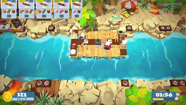 Overcooked 2 Surf 'n' Turf 2-2 Gameplay | 4 Stars | 2 Players