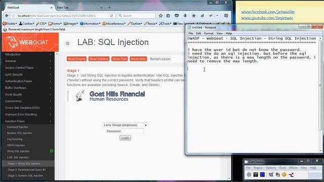 OWASP - WebGoat - Injection Flaws - String SQL Injection - Stage 1 смотреть онлайн