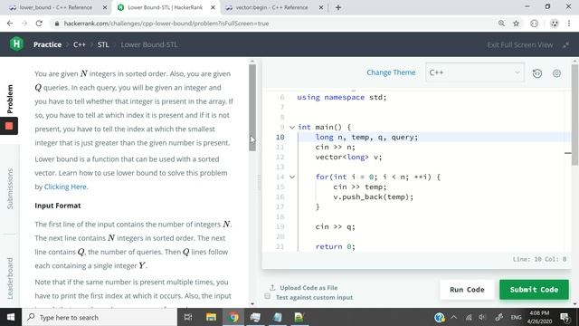 HackerRank Solution: Lower Bound-STL in C++ смотреть онлайн