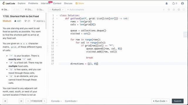 SHORTEST PATH TO GET FOOD | LEETCODE # 1730 | PYTHON BFS SOLUTION смотреть онлайн