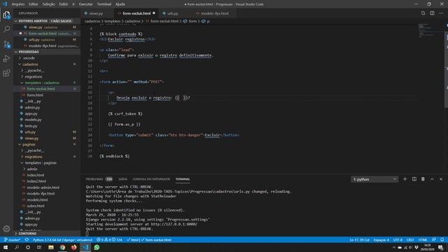 #10 Python e Django - Excluir registros com o DeleteView e mostrar os dados do objeto no template смотреть онлайн