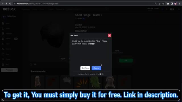 (FREE ITEM) HOW TO GET THE SHORT FRINGE - BLACK [ROBLOX] смотреть онлайн
