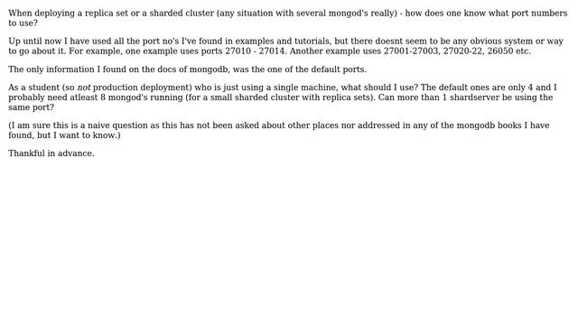 Databases: Ports to use for mongodb sharding + replication смотреть онлайн