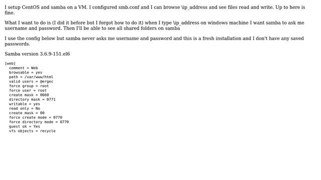 samba to ask username password before listing shared folders смотреть онлайн
