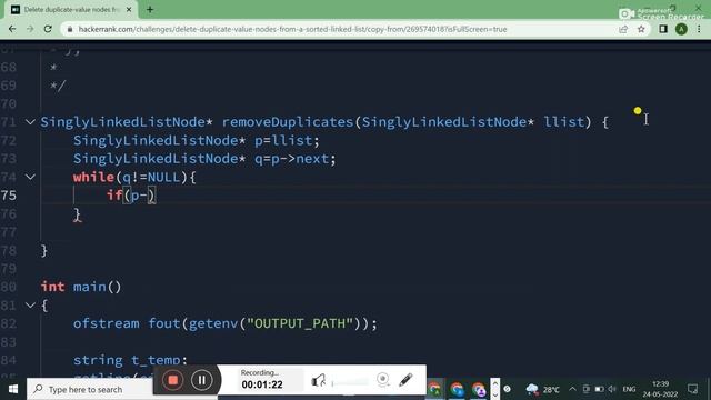 Delete duplicate value nodes from a sorted linked list || HACKERRANK SOLUTION || IN C++ смотреть онлайн