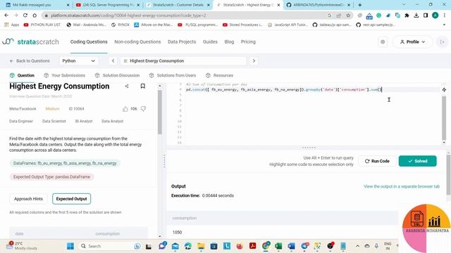 Highest Energy Consumption|| Pandas Intreview Question Ask by Meta/Facebook смотреть онлайн