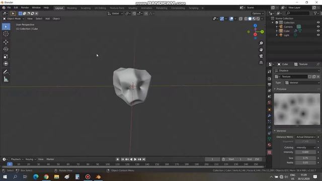 Камень в Blender 2.8 за 2 минуты. Модификаторы subdivision surface , displace. смотреть онлайн