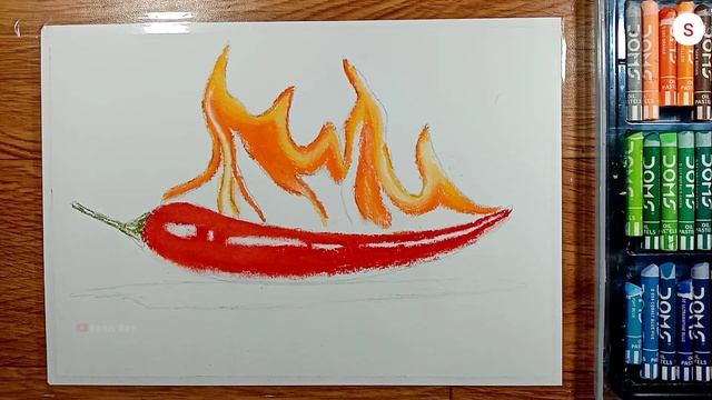 Very easy Realistic oil pastel? drawing | Red chili on fire drawing - Step by step for beginners смотреть онлайн