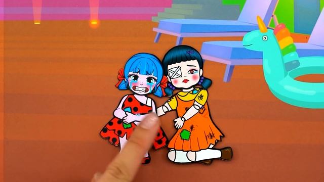 Paper Dolls Dress Up - Squid Game Daughter Kidnapped Vs Poor Father Dress - Barbie Story & Crafts