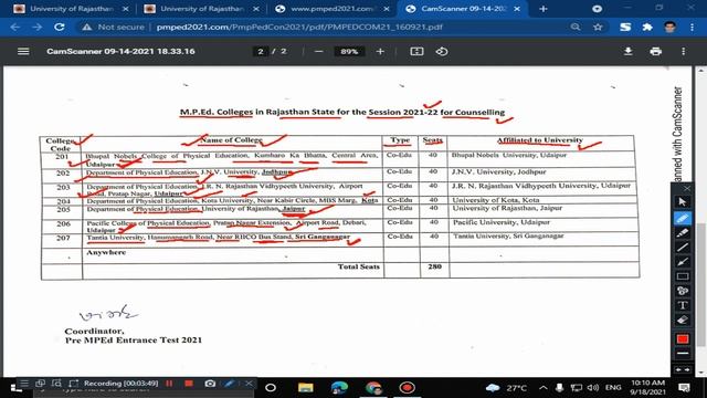 Rajasthan University Pre. M.P.Ed. Entrance Exam 2021 Online Counselling Schedule Released смотреть онлайн