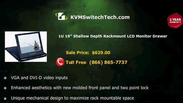 KVMSwitchTech 1U 19" Shallow Depth Rackmount LCD Monitor Drawer смотреть онлайн