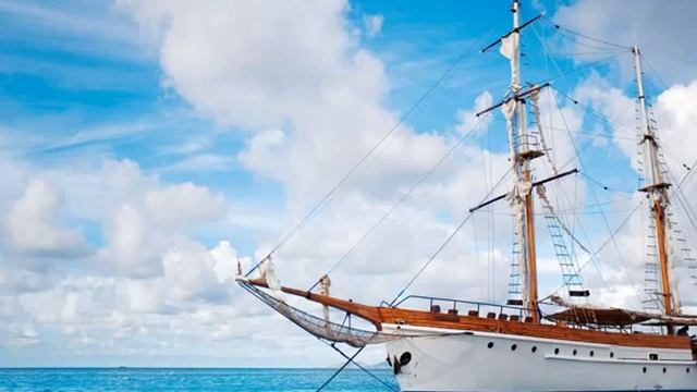 016028 Море, парусник, голубой, облака, корабль смотреть онлайн