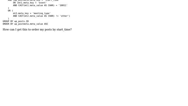 Wordpress: WP_Query with several meta_query-statements and order by meta_value смотреть онлайн