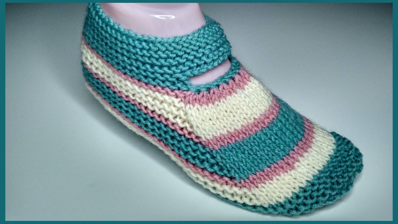Следки на двух спицах без шва на подошве. Очень простые тапочки - следки смотреть онлайн