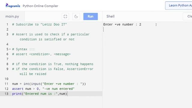 Python Concepts : assert statement, handling AssertionError смотреть онлайн