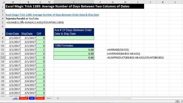 Excel Magic Trick 1389: Average Number of Days Between Two Columns of Dates смотреть онлайн