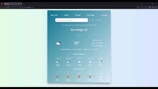 Develop a Modern Weather App using Tailwind, React, and API Integration | Hourly and Daily Forecast смотреть онлайн