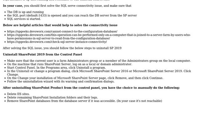 Sharepoint: Uninstall SharePoint 2019 without connection to SQL Server (2 Solutions!!) смотреть онлайн