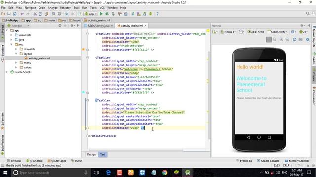 How To Print Hello world in Android Studio 3.0.0 смотреть онлайн