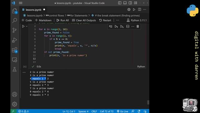 Python: break statement primes смотреть онлайн
