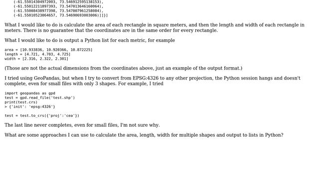 GIS: Calculate area, length, width of rectangles in shapefile with Python смотреть онлайн